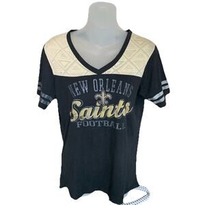 NFL New Orleans Saints Football T-Shirt V-Neck Teens Juniors Black Gold XL 15/17
